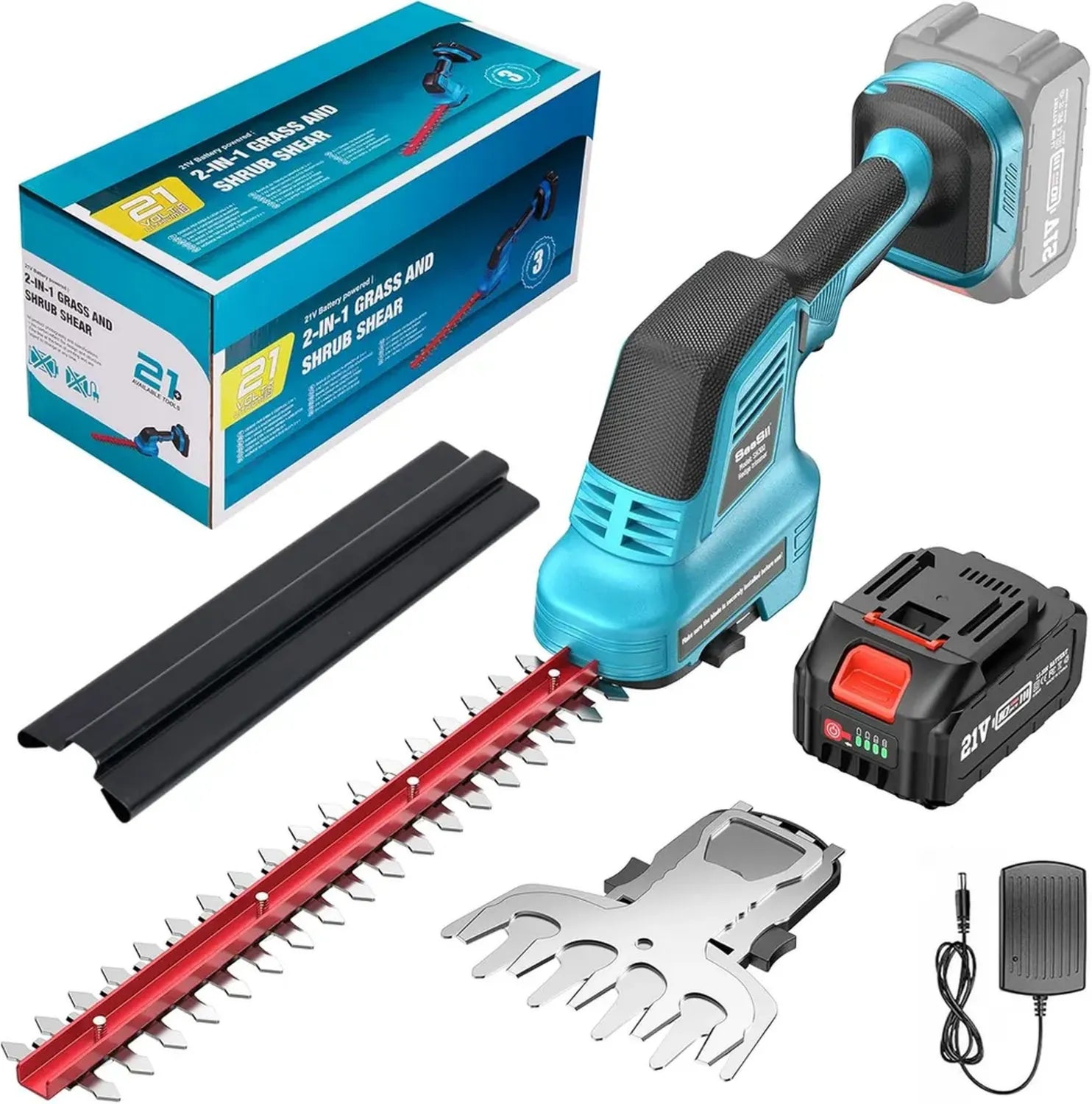 Tagliasiepi a Batteria SEESII 2 in 1 con Batteria 4000mAh e Caricabatterie, Lame 30cm e 15cm, per Siepi e Prati