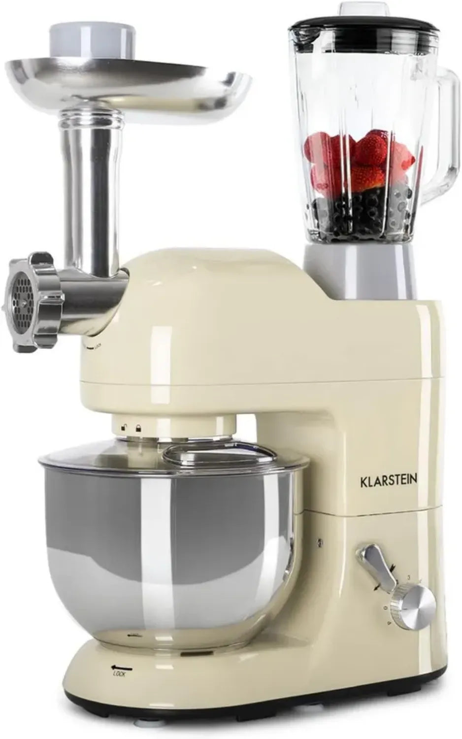 Robot da Cucina Klarstein Lucia Morena 2000W, Impastatrice con Tritacarne, Planetaria 5L, Mixer 1,5L
