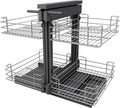 Cestello Angolare Estraibile per Cucina 900mm con Meccanismo Idraulico, Compatibile con Apertura Sinistra o Destra, Min 405mm, 2 Livelli in Acciaio Inox
