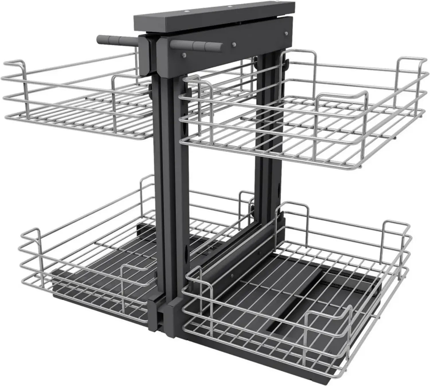 Cestello Angolare Estraibile per Cucina 900mm con Meccanismo Idraulico, Compatibile con Apertura Sinistra o Destra, Min 405mm, 2 Livelli in Acciaio Inox
