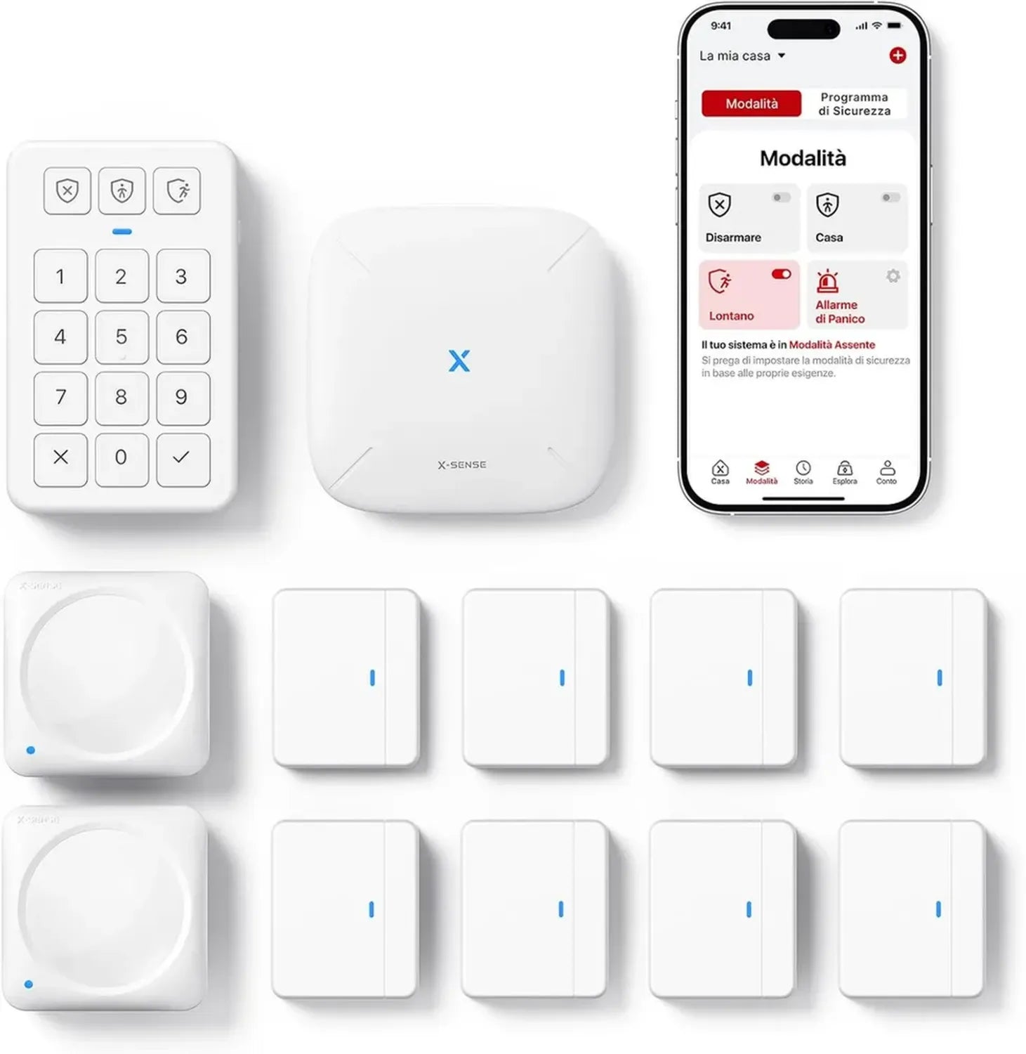 X-Sense Sistema di Allarme Intelligente per Casa con Sensori Porta e Finestra e Rilevatore di Movimento