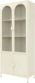 Credenza Industriale in Metallo Crema con Ripiani Regolabili, Design Moderno per Casa