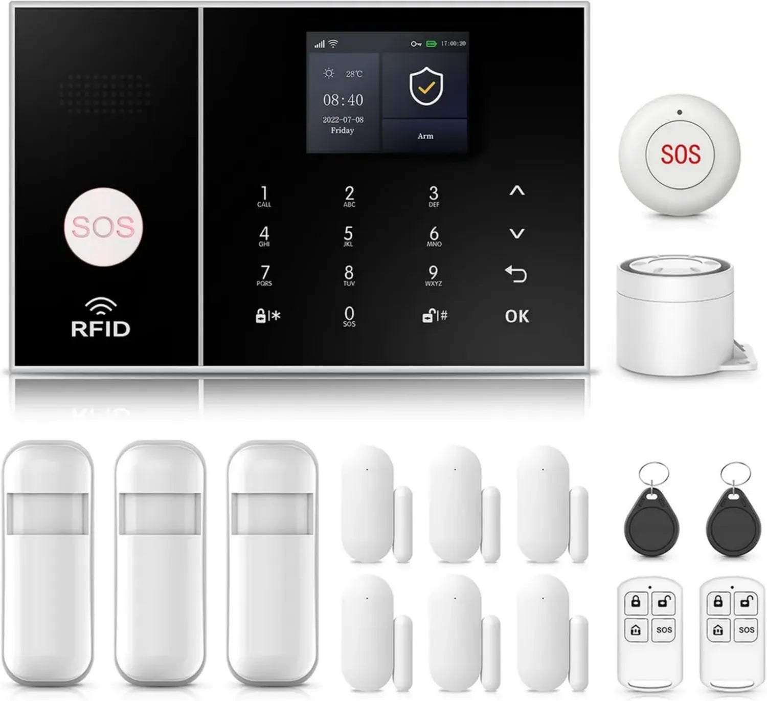 Sistema di allarme wireless per casa con sirena 120dB, telecomando intelligente e display LCD, sicurezza domestica e ufficio (16 pezzi)