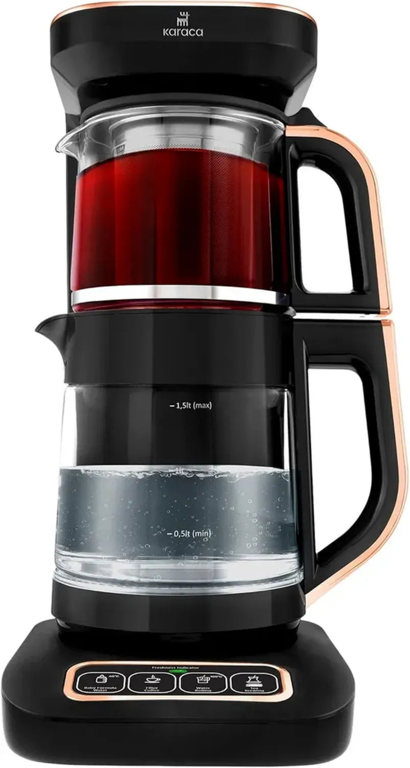 KARACA Robotea Pro 4 in 1: Bollitore Elettrico con Infusore e Funzione Caffè, 2,3 L, Regolazione Temperatura, 2500W - Rame Nero