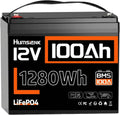 Batteria LiFePO4 12V 100Ah con BMS e Protezione Termica, 1280Wh, Cicli Lunga Durata per Camper e Solare