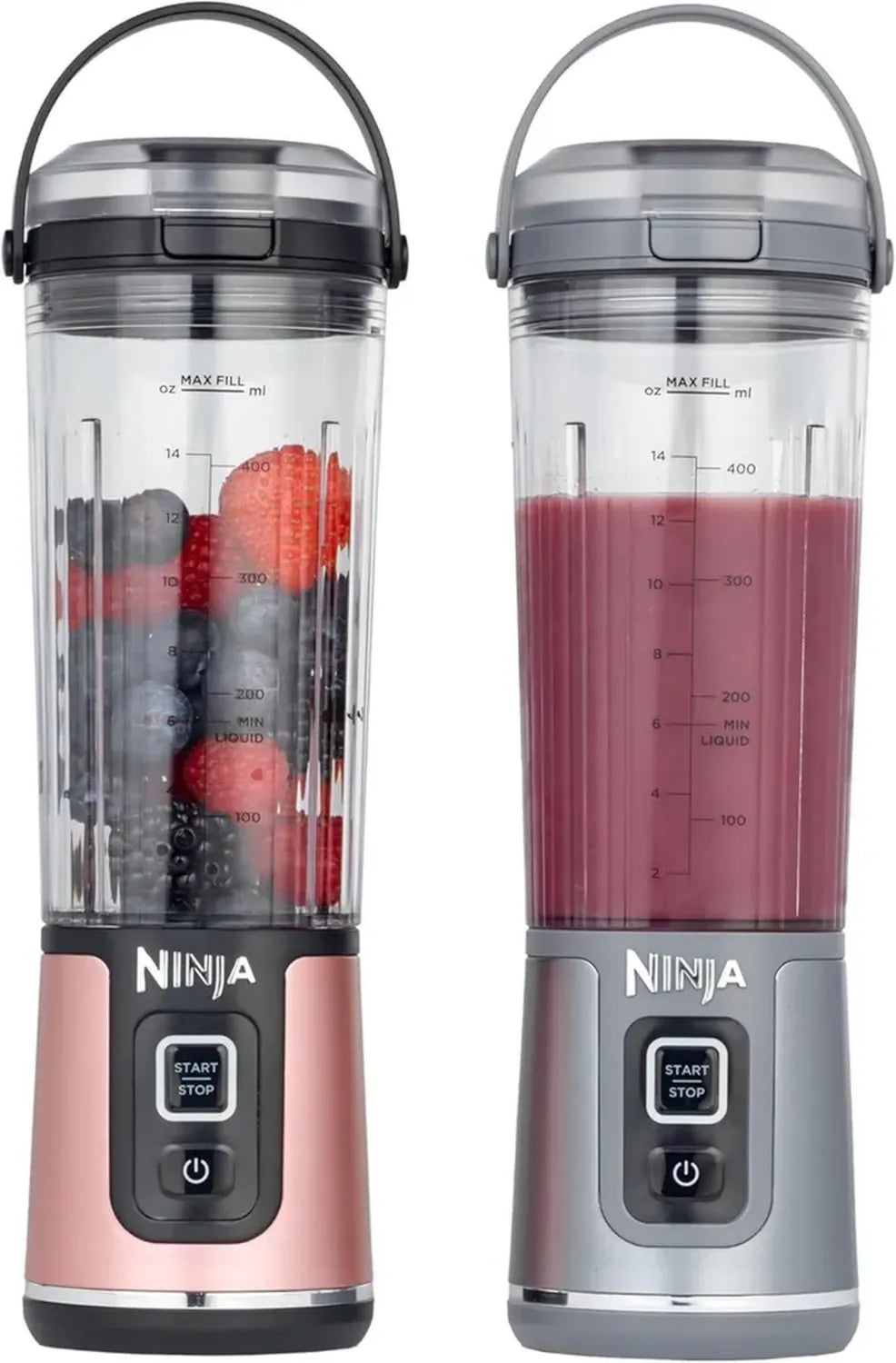 Frullatore Portatile Senza Fili Ninja 530 ml con Coperchio Ermetico, Ideale per Frullati e Ghiaccio, Design Oro Rosa e Argento