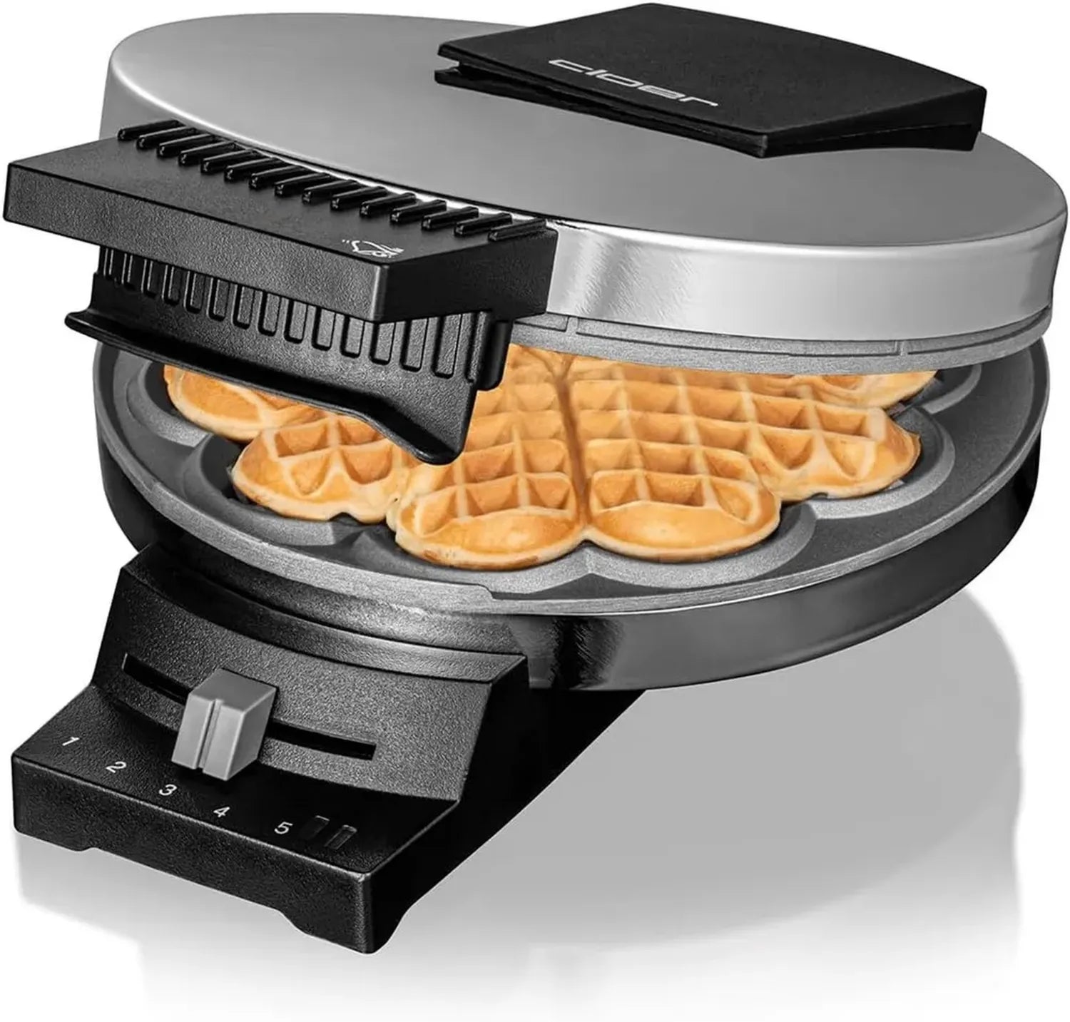 Cloer 185 Macchina per Waffle, 930 W, cialda 16 cm, piastre robuste, segnale acustico e indicatore luminoso, acciaio inox cromato