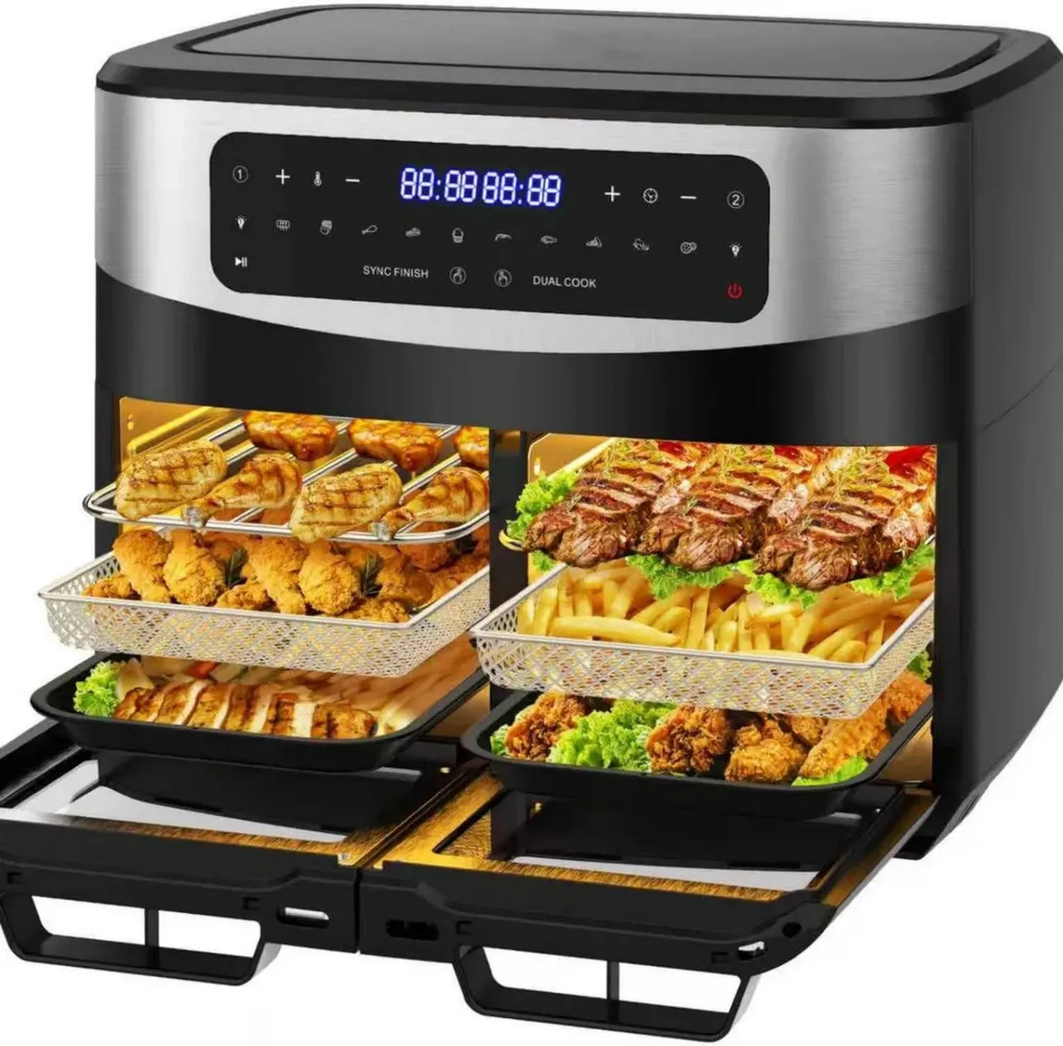 Friggitrice ad Aria XXL 12L con Zone Doppie e Divisorio, 2600W Senza Olio, 10 Programmi e Ricettario
