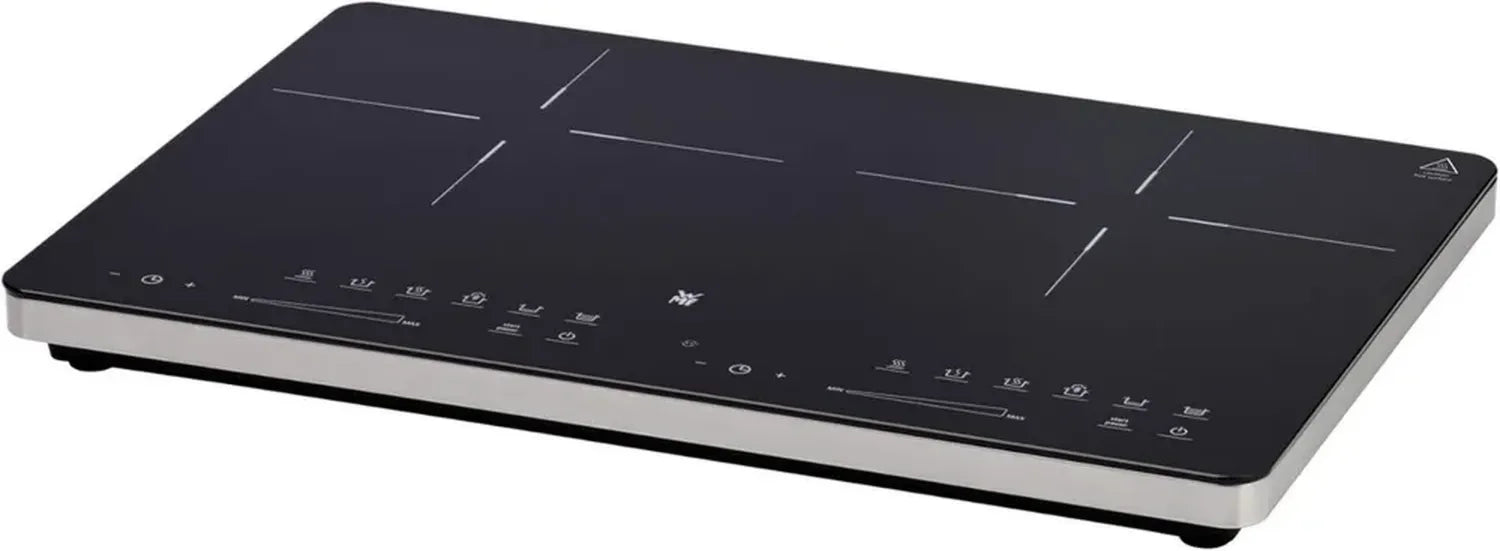 WMF Kult X Piano a Induzione Doppio con Touch Screen, 2 Zone Fino a 28 cm, 8 Livelli, Rilevamento Pentola e Timer, 3500 W