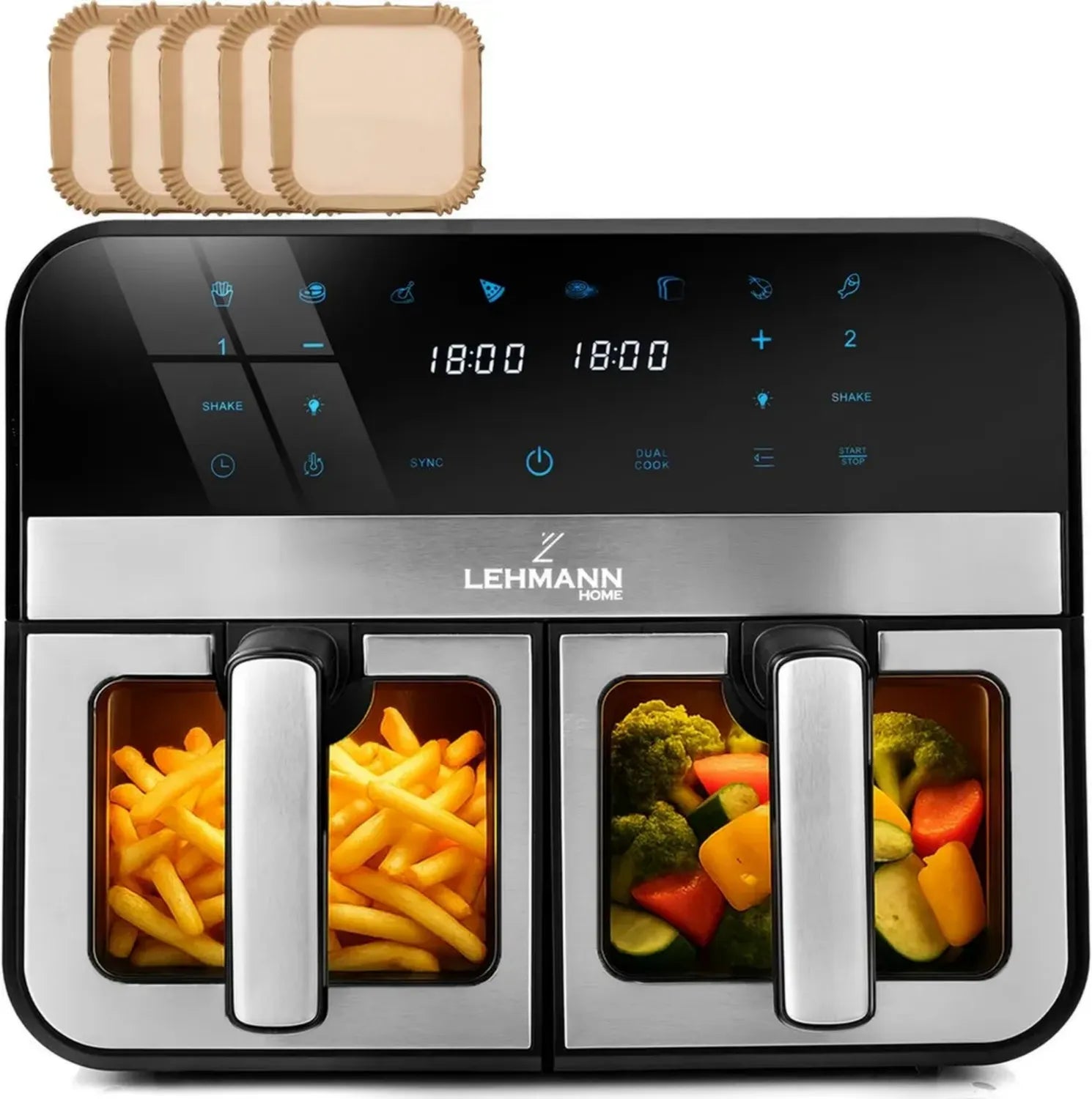 Friggitrice ad Aria XXL con Doppio Cestello 9L, 2400W, WiFi, 12 Programmi e Touchscreen