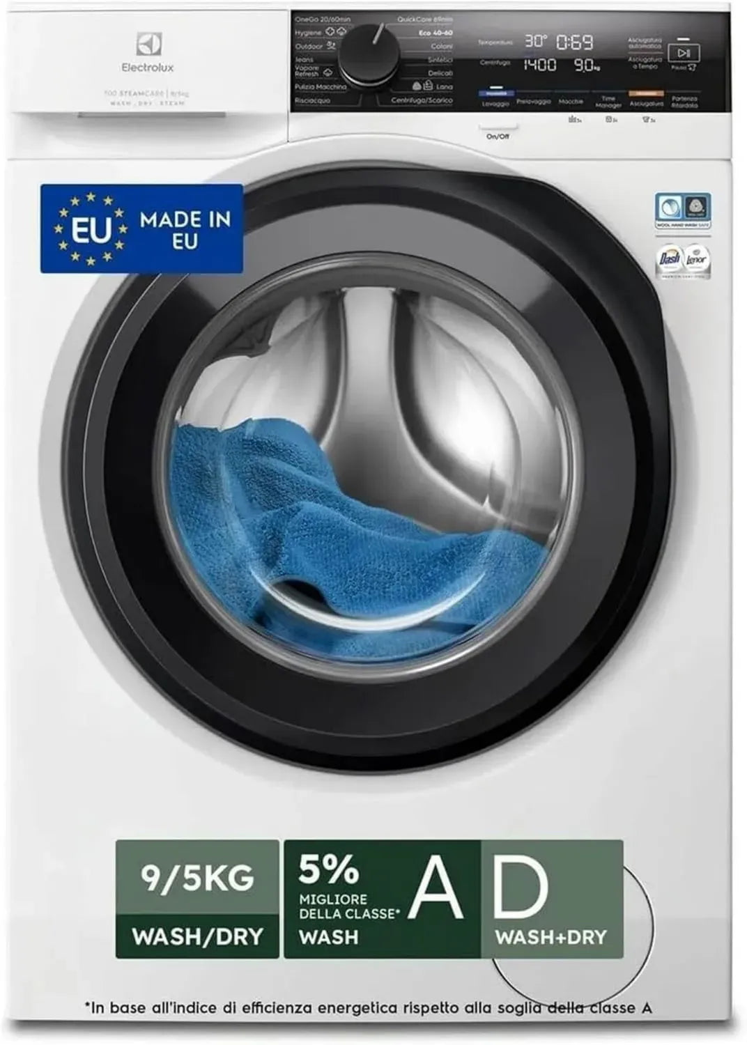 Electrolux Lavasciuga DualCare 700, 9kg Lavaggio, 5kg Asciugatura, 1400 RPM, Tecnologia SensiCare+, Classe A/D, Bianco
