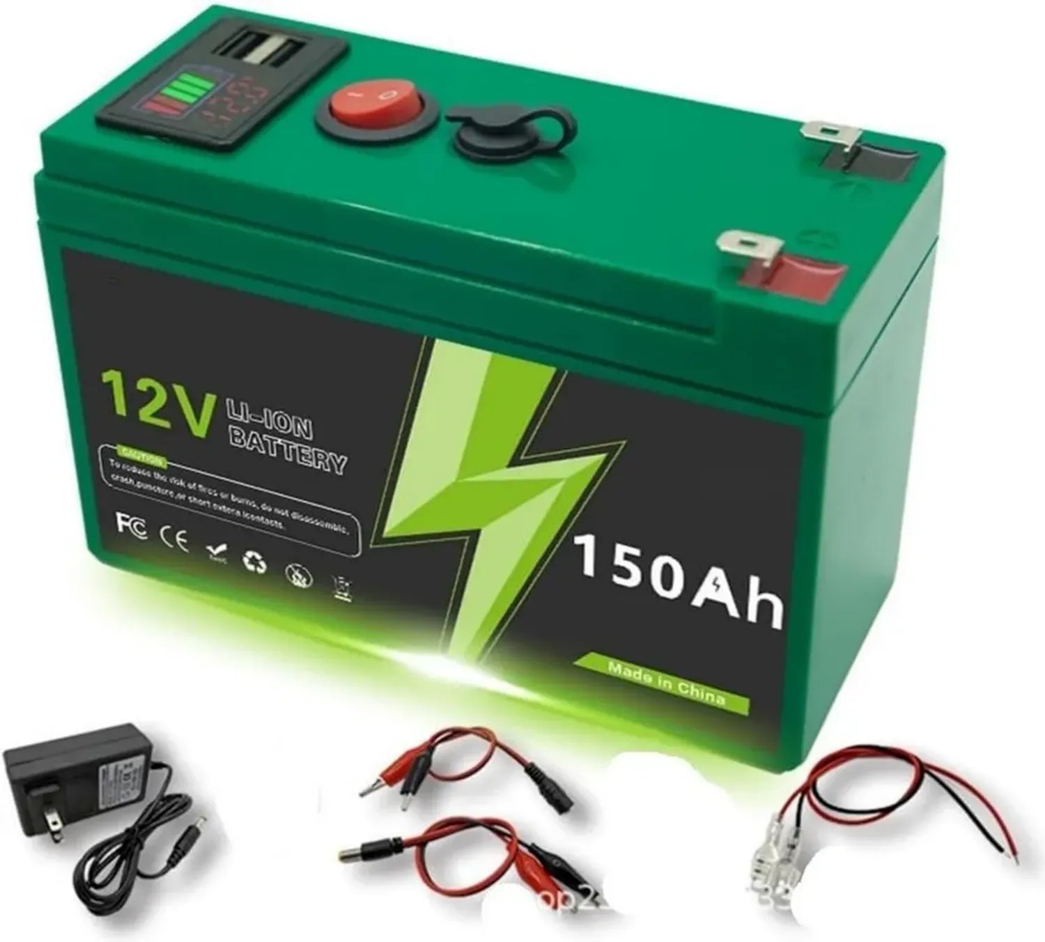 Batteria LiFePO4 12V 150Ah Cicli Lunghi con Porta USB e BMS 30A per Camper e Solare