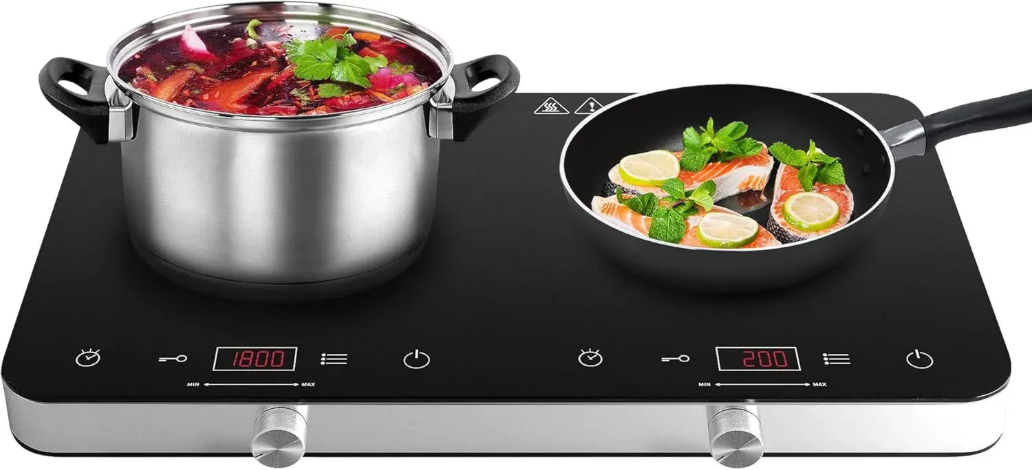 Piastra Induzione Doppia 3500W COOKTRON, Portatile con Controllo Touch, Timer 4h, Blocco Bambini, 10 Livelli Regolabili