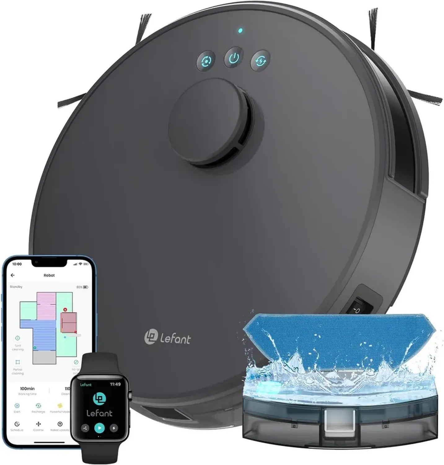 Robot Aspirapolvere Lefant M1 con Mappatura Laser, Potente Aspirazione 5500Pa, Batteria Lunga Durata, Controllo Smart, Design Compatto