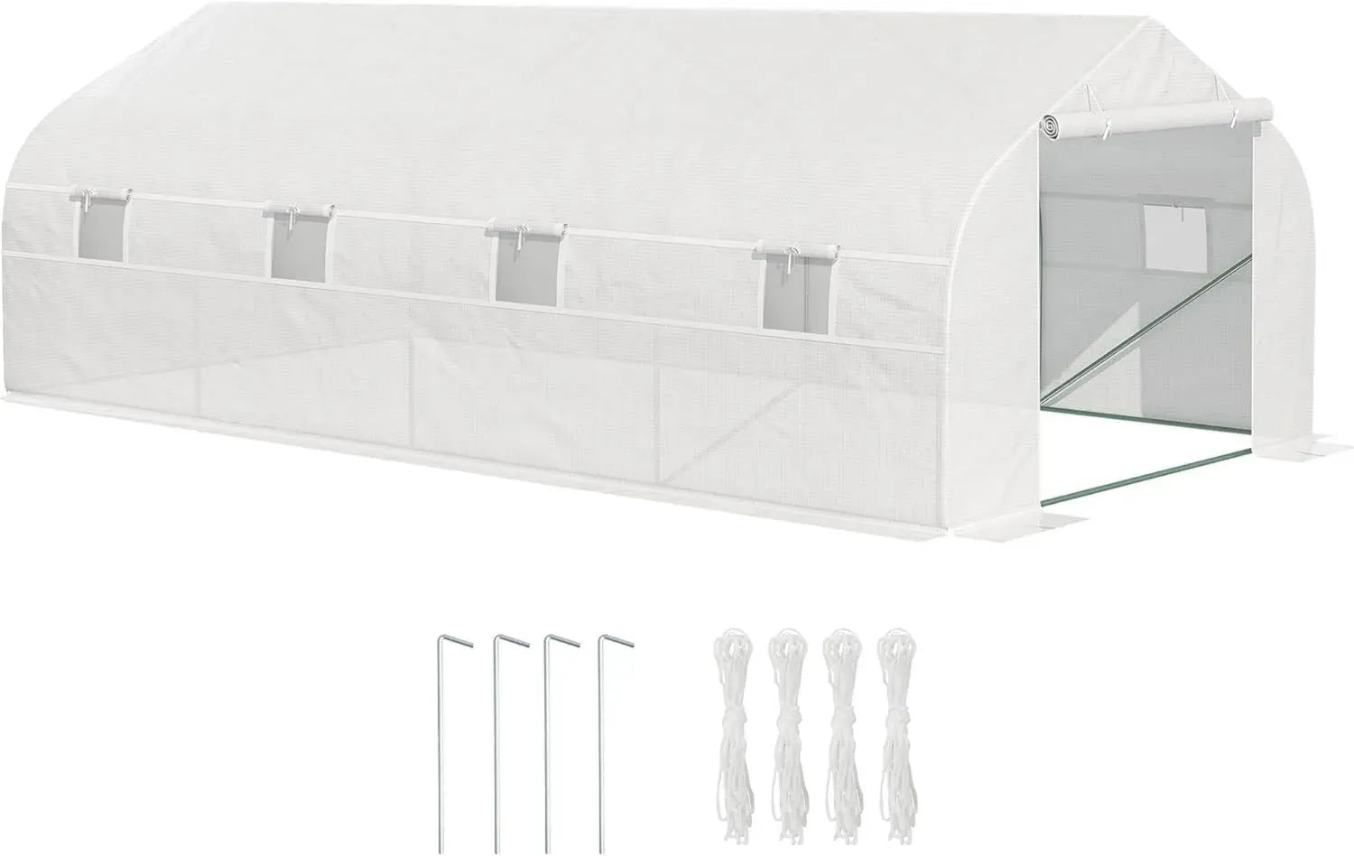 Outsunny Serra a Tunnel 6x3x2m con 8 Finestre, Porta Avvolgibile, Picchetti e Funi, Struttura in Acciaio e PP, Bianco