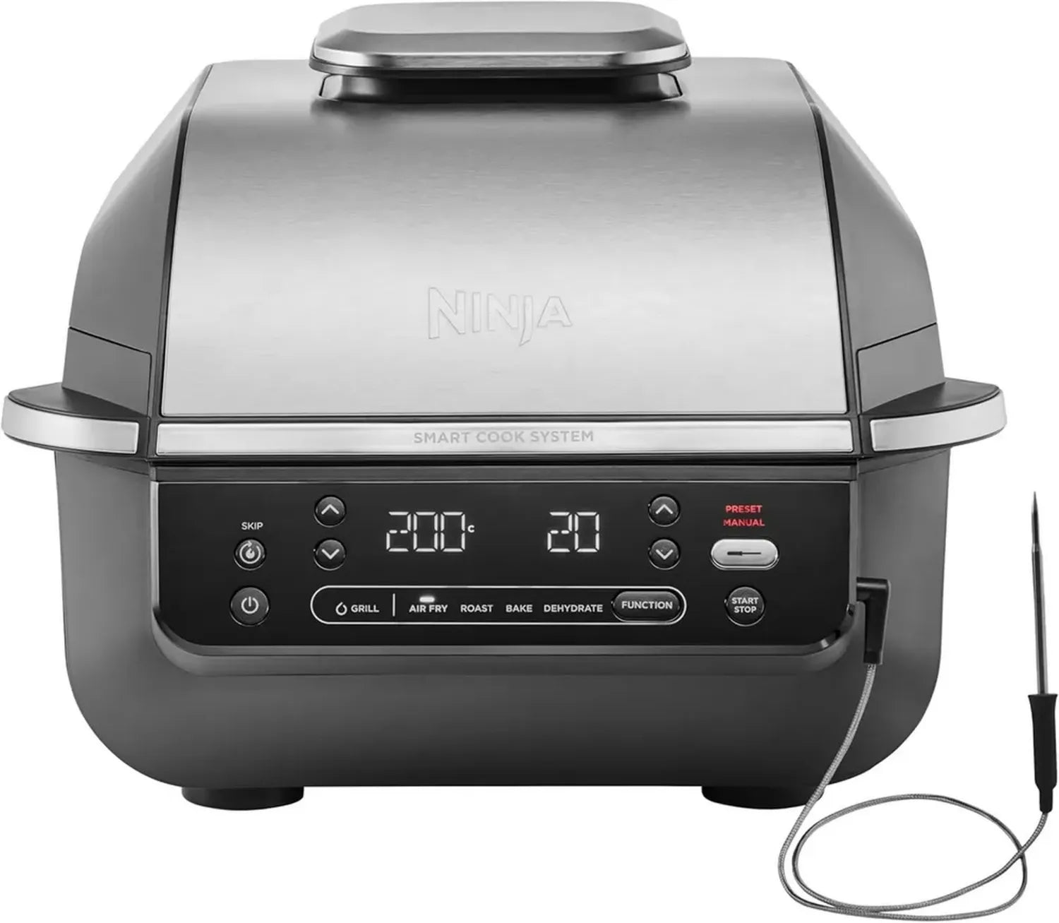 Griglia e Friggitrice ad Aria Ninja 5 in 1 con Termometro, 5,7L, Nero/Argento