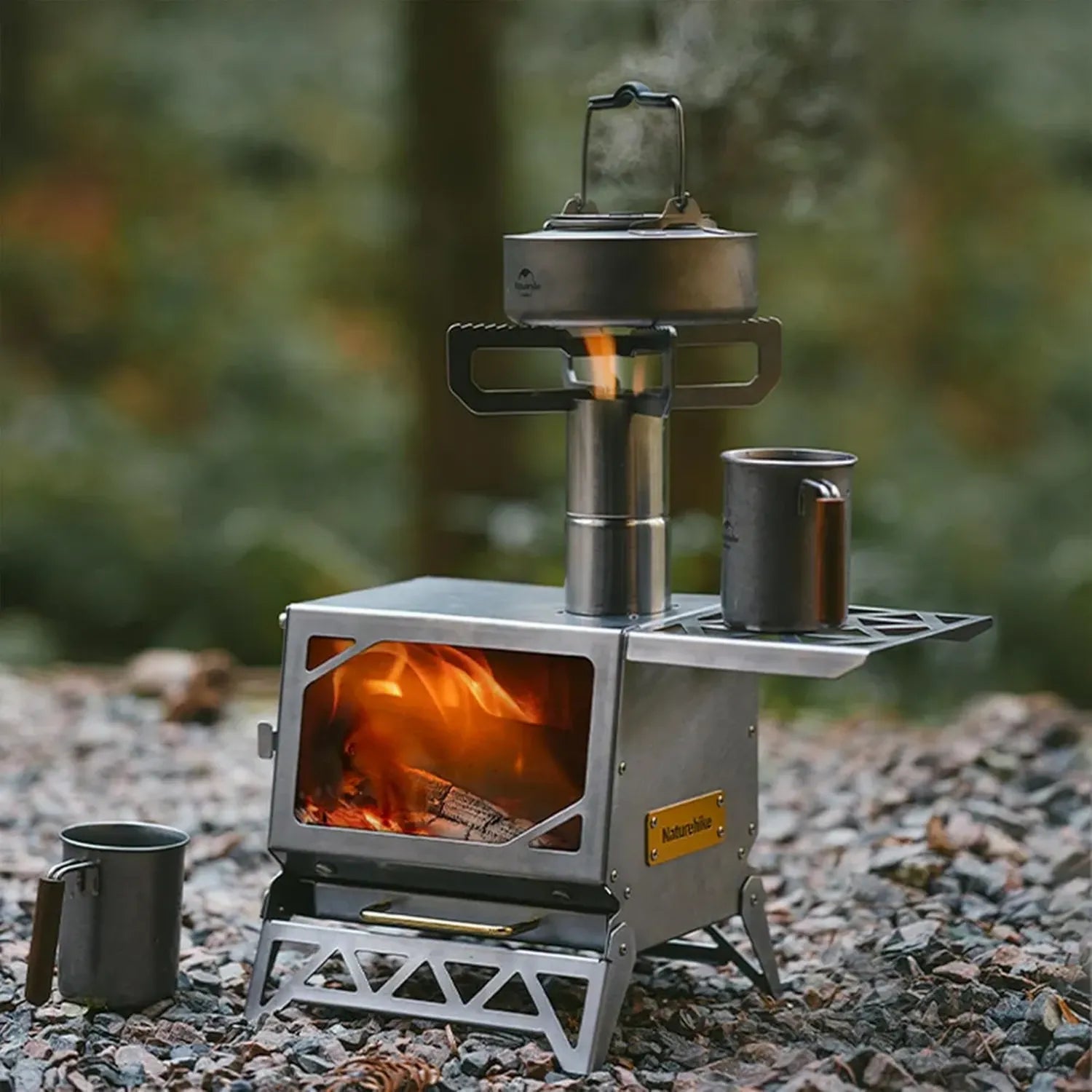 Mini Stufa a Legna Portatile Naturehike per Campeggio con Vetro Anti-calore