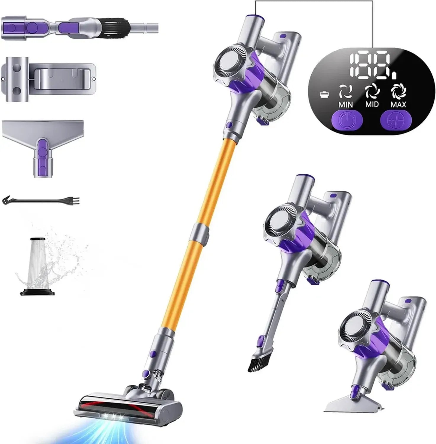 Scopa Elettrica Senza Fili 450W, Fino a 50 Minuti di Autonomia, OLED Smart con 11 Sistemi di Filtraggio, Perfetta per Peli di Animali e Tutti i Pavimenti