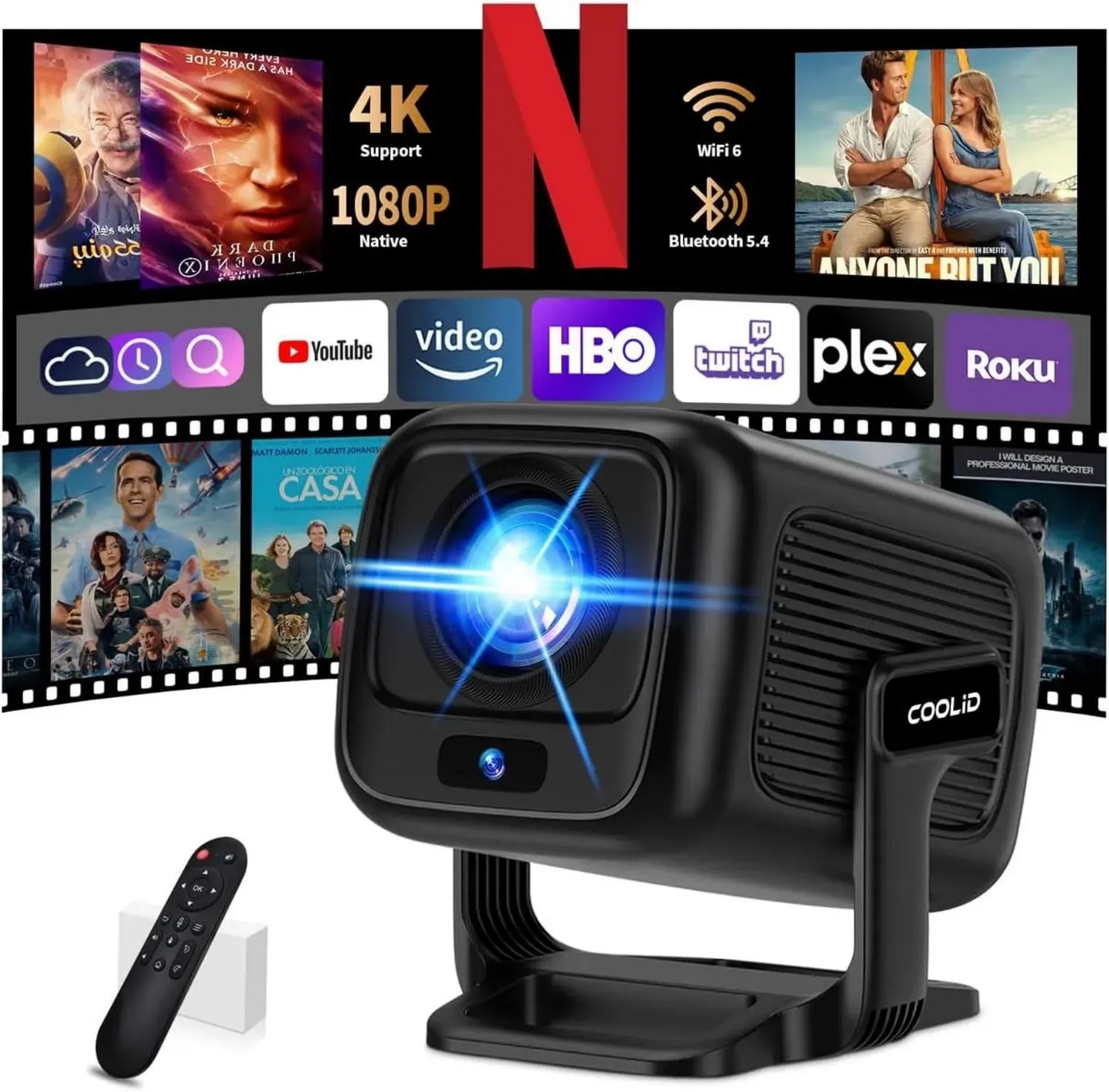 Mini Proiettore HD 1080P WiFi Bluetooth, Videoproiettore con Messa a Fuoco Automatica e App Integrate