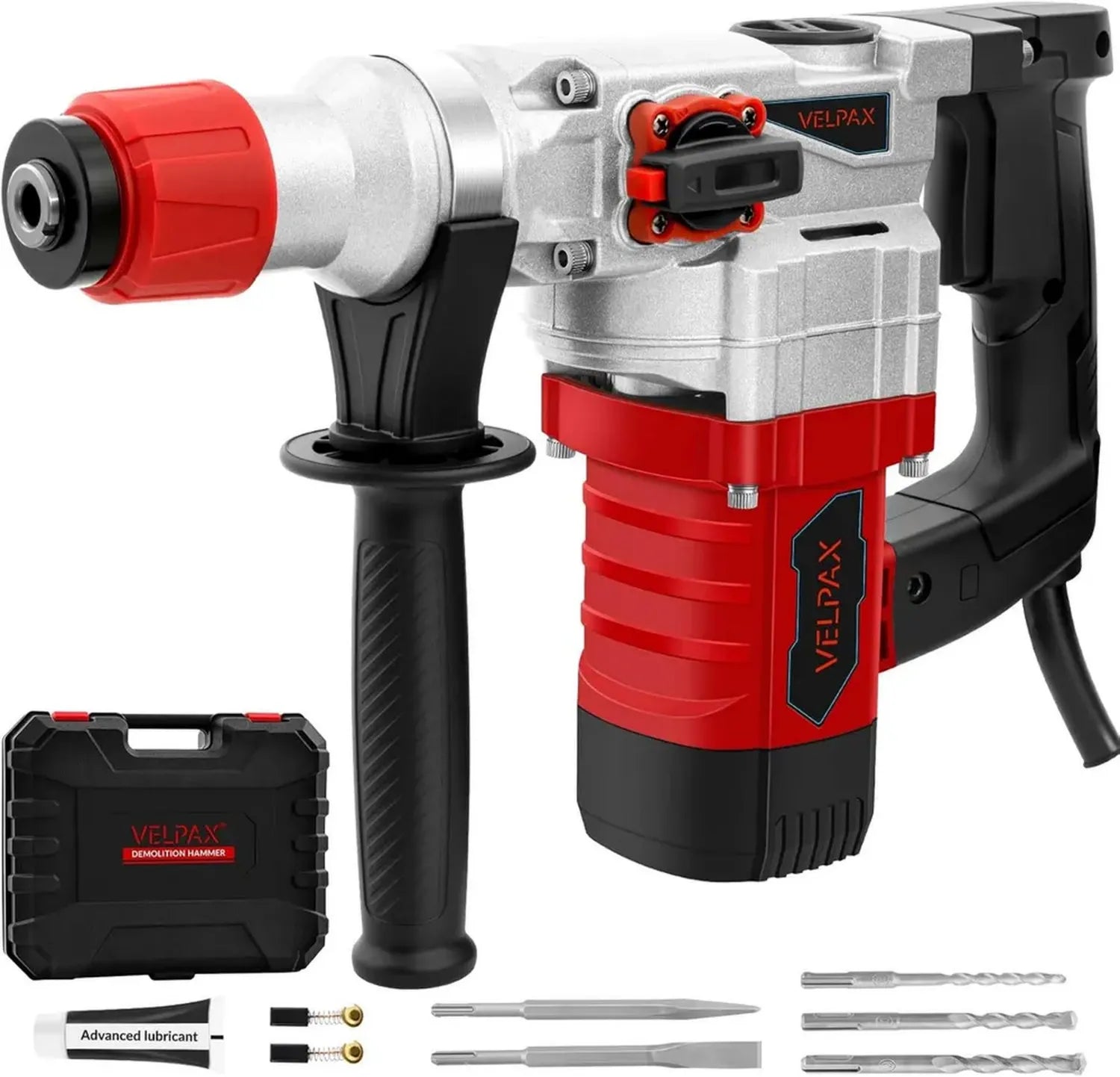 Martello Perforatore SDS-Plus 1500W, 28J con Frizione Sicurezza e Anti-Vibrazione, 3 Funzioni, Accessori per Cemento e Muratura
