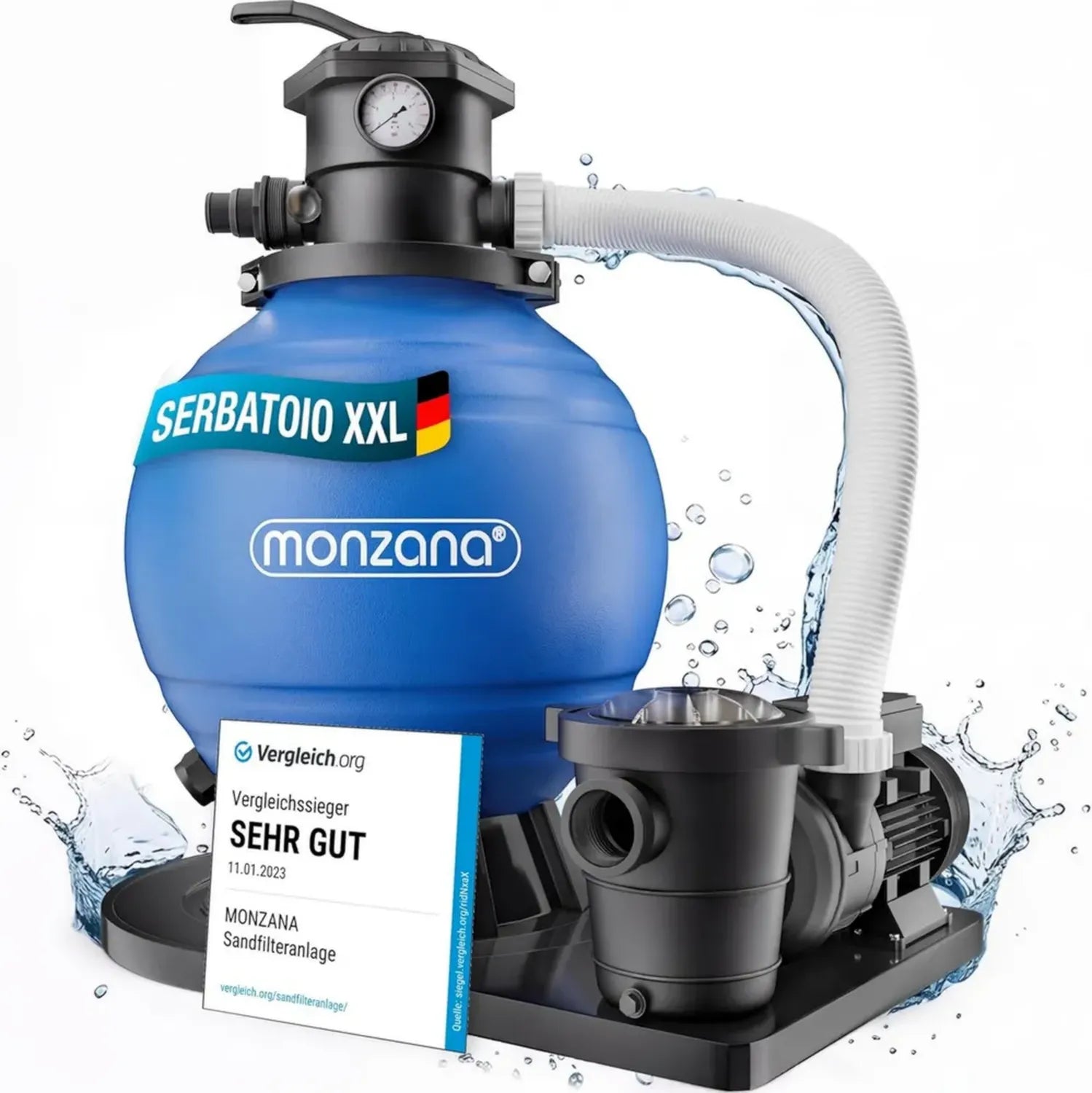 Sistema di Filtrazione a Sabbia MONZANA® per Piscine con Portata di 15.900 l/h e Prefiltro, Capacità 60 L