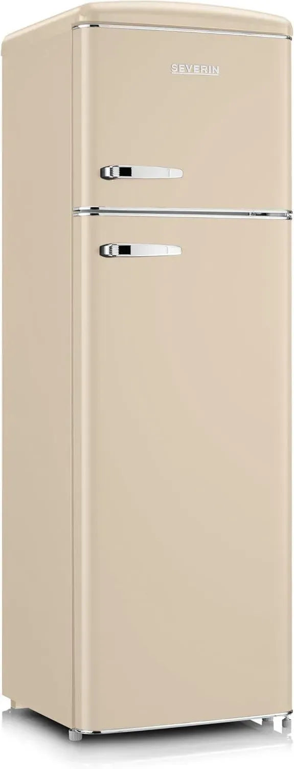 SEVERIN RKG 8985 Frigorifero Retrò con Freezer Superiore, Design Cromato, LED, 246L, Silenzioso 39dB, Crema