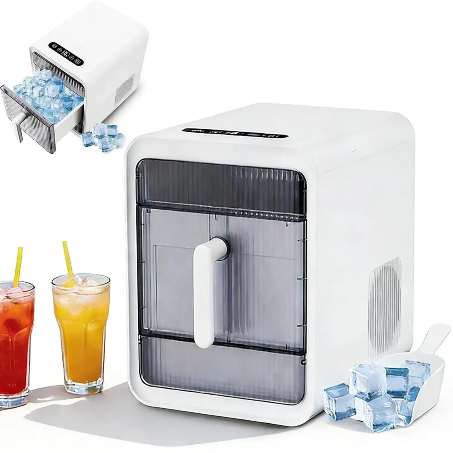 Produttore di Ghiaccio Compatto con Funzione Autopulente e Serbatoio 1,5L, Cubetti Masticabili per Casa e Ufficio