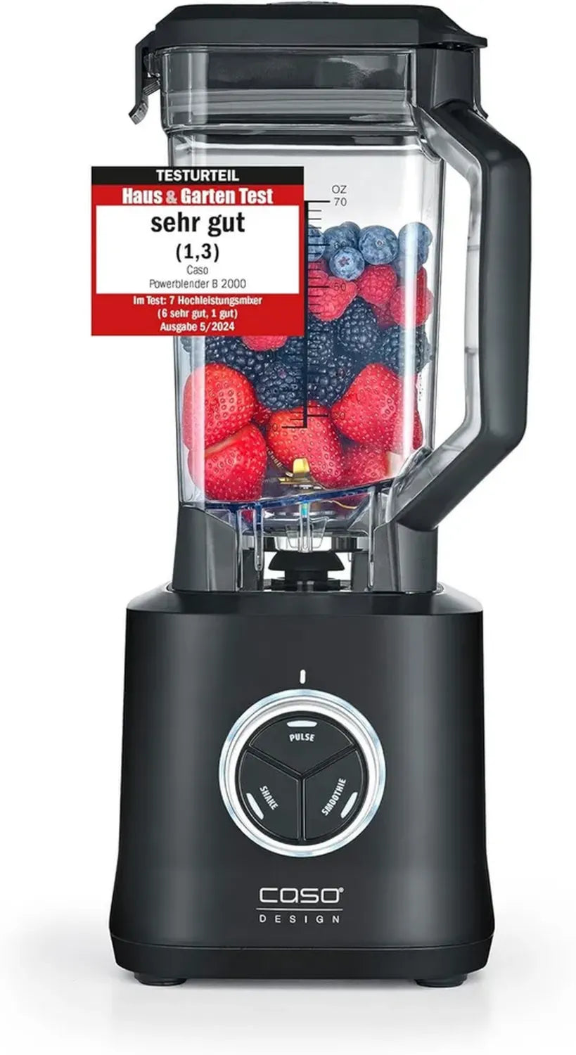 Frullatore Professionale CASO Power B 2000, 2000 W, 30000 RPM, Caraffa Tritan Infrangibile 2L, Senza BPA, Funzione Pulse, Sistema 8 Lame