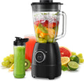 Frullatore Professionale da 1500W con Caraffa in Vetro 1,5L e Borracce da 600ml, Multivelocità e Lama Inox per Frullati e Alimenti