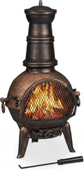 Stufa da Giardino in Ghisa con Attizzatoio e Parascintille, 86x46x38 cm, Bronzo
