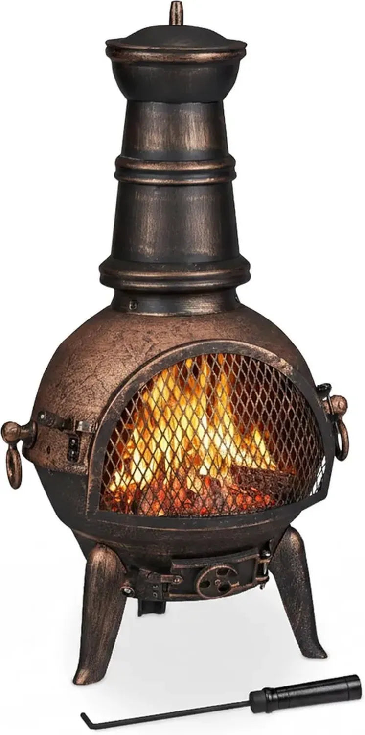 Stufa da Giardino in Ghisa con Attizzatoio e Parascintille, 86x46x38 cm, Bronzo